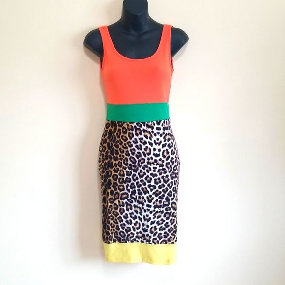 Multicolored Lepard Print Dress Sz Medium - Picture 3 of 6